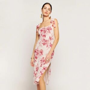 Reformation Cream & Red Floral Midi Dress